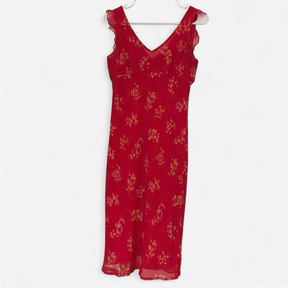 Ann Taylor | Dresses | Ann Taylor Red Midi Floral Dress | Poshmark